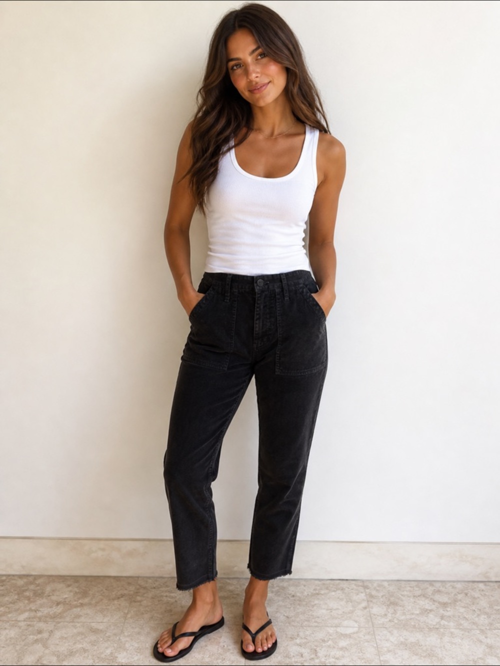 NILI LOTAN Womens Luna Crop Corduroy Pants Carbon Black in Sz 2